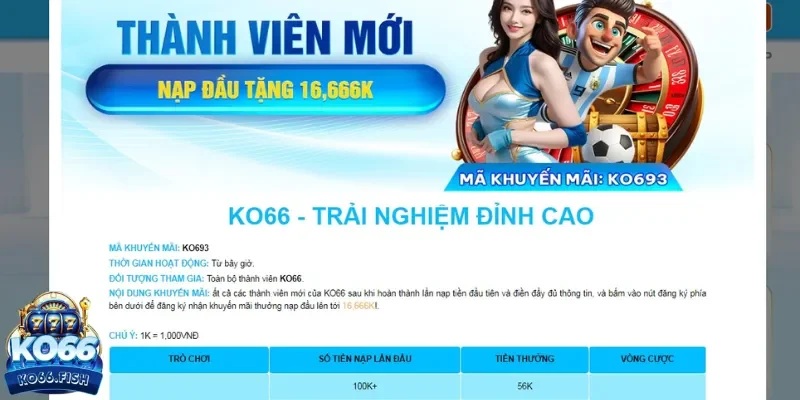 Nạp lần đầu thưởng tiền 16,666K