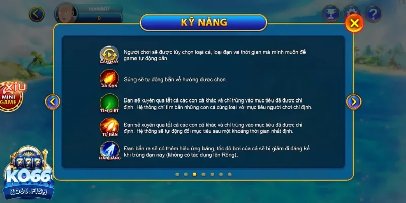 Kỹ năng săn cá cung cấp sẵn